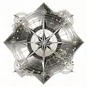 A geometric pattern inspired by traditional travel symbols like compasses and maps tattoo design idea