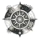 A geometric pattern inspired by traditional travel symbols like compasses and maps tattoo design idea