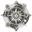 A geometric pattern inspired by traditional travel symbols like compasses and maps tattoo design idea