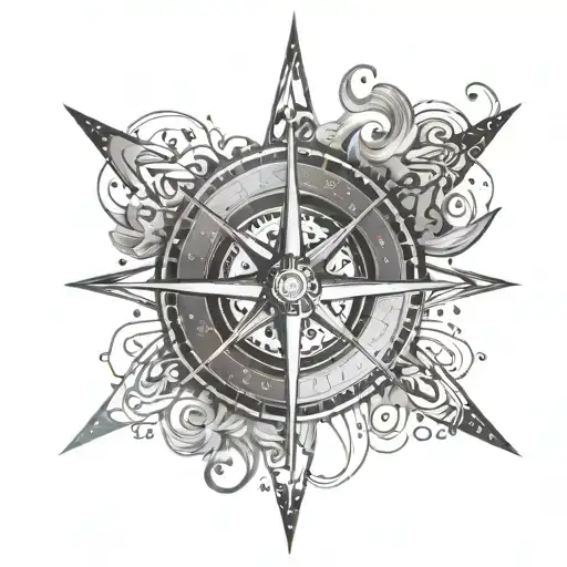 A stylized compass rose with musical symbols as directional markers tattoo design idea