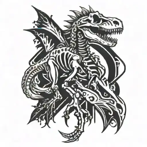 realistic Dinosaur skeleton with nordic paterns tattoo design idea