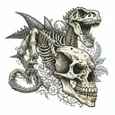 realistic Dinosaur skeleton with nordic paterns tattoo design idea