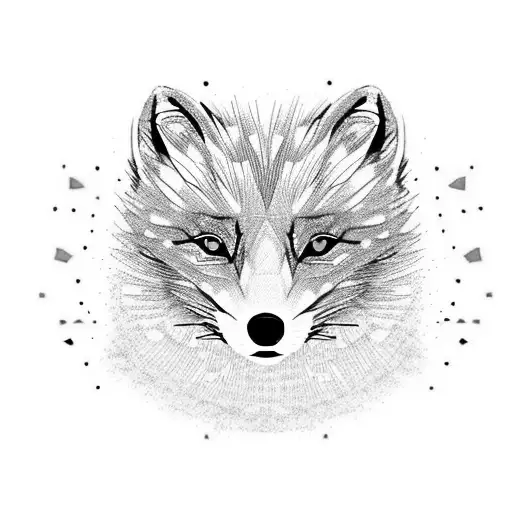 intimidating arctic fox head facing front tattoo design idea