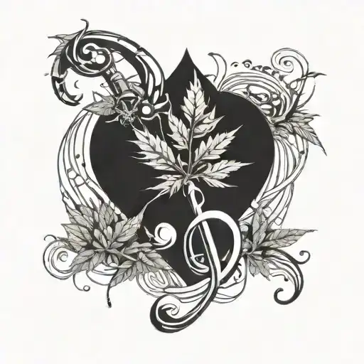 A tattoo design combining music notes and cannabis leaves intertwined, symbolizing the client's love for music and weed tattoo design idea