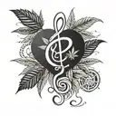 A tattoo design combining music notes and cannabis leaves intertwined, symbolizing the client's love for music and weed tattoo design idea