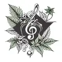 A tattoo design combining music notes and cannabis leaves intertwined, symbolizing the client's love for music and weed tattoo design idea