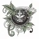 A tattoo design combining music notes and cannabis leaves intertwined, symbolizing the client's love for music and weed tattoo design idea