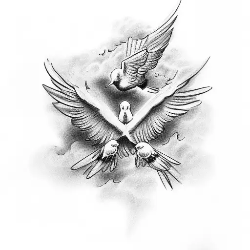 Cross with small doves flying around it and the bible verse Isiah 41:10 underneath tattoo design idea