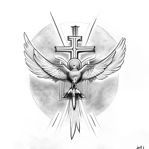 Cross with doves and the bible verse Isiah 41:10 underneath tattoo design idea