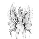 fairy with big wings in forest tattoo design idea