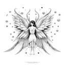 fairy with big wings in forest tattoo design idea