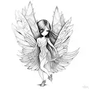 fairy with big wings in forest tattoo design idea