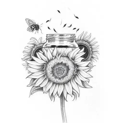  12 inches Long for the upper arm with a mason jar sunflowers and firefly bug tattoo design idea