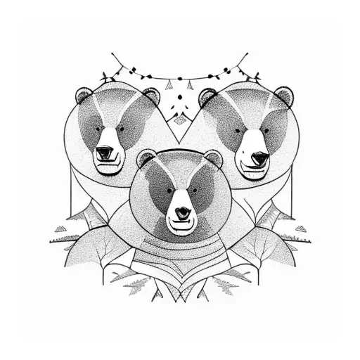 A family of three bears in the forest tattoo design idea