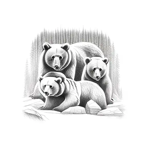 three bears in the forest tattoo design idea