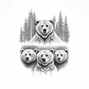A family of three bears in the forest tattoo design idea