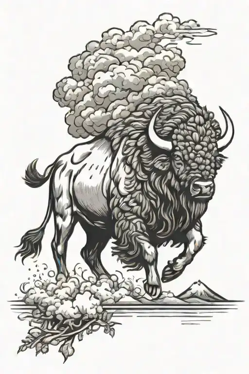 single Buffalo running towards a storm  tattoo design idea