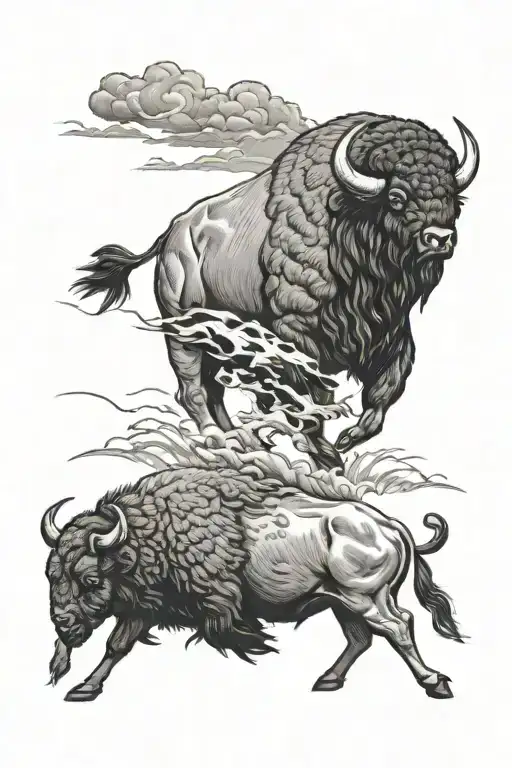 Buffalo running towards storm  tattoo design idea