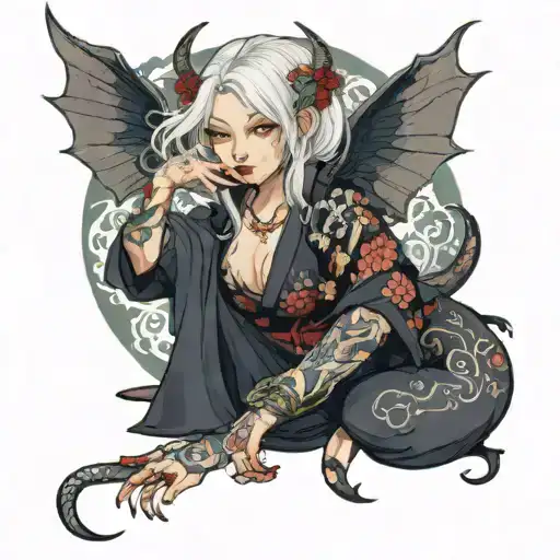 succubus white hair holding hope  tattoo design idea