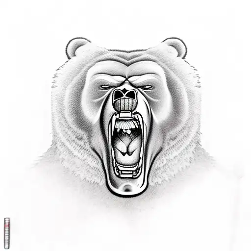 angry shouting Bear with dynamic microphone posing like a metalcore singer full body tattoo design idea