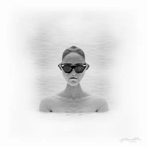 minimalist one line art of three girls in a pool swimming and splashing ie Agnes Martin, Sol LeWitt, and Ellsworth Kelly tattoo design idea