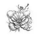venus flytrap with flowers and flies tattoo design idea