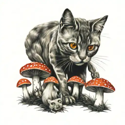 RedCrazyCat with mushrooms  tattoo design idea