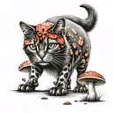 RedCrazyCat with mushrooms  tattoo design idea