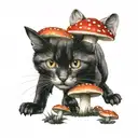 RedCrazyCat with mushrooms  tattoo design idea