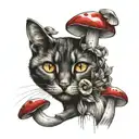 RedCrazyCat with mushrooms  tattoo design idea