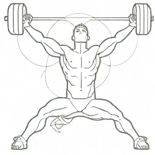 A minimalist tattoo of a weightlifter in a meditative pose, with religious symbols integrated into the design tattoo design idea
