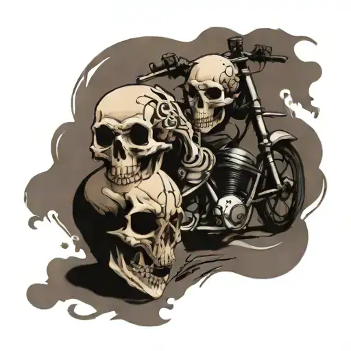skull wiht sand clock and sportbike merging together tattoo design idea