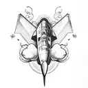 fighter jet in clouds with roses tattoo design idea