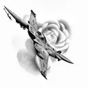 fighter jet in clouds with roses tattoo design idea