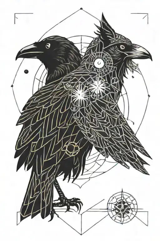 a crow and a cat with a sun a moon tattoo design idea