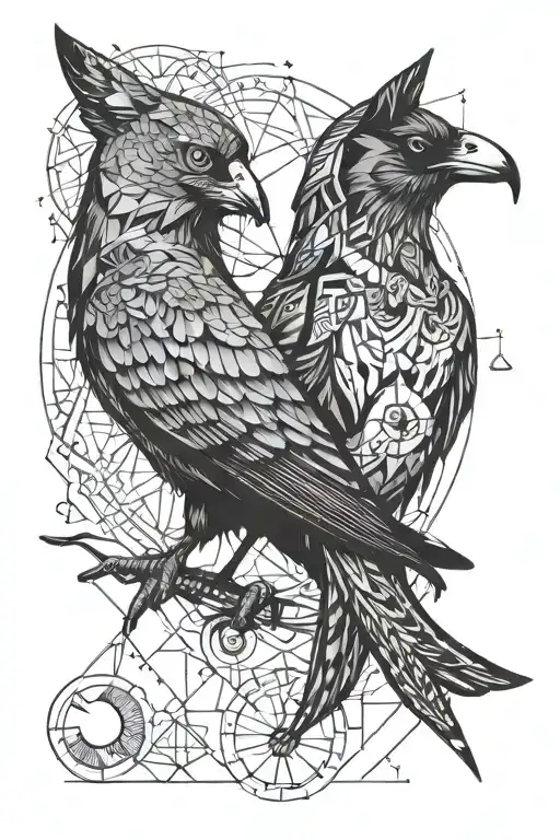 a crow and a cat with a sun a moon tattoo design idea