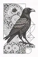 a crow and a cat with a sun a moon tattoo design idea