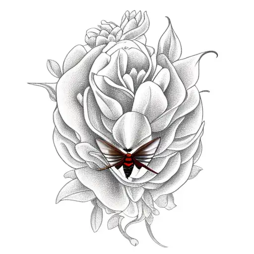 crow skull with a moth, peonies and calla lilies  tattoo design idea