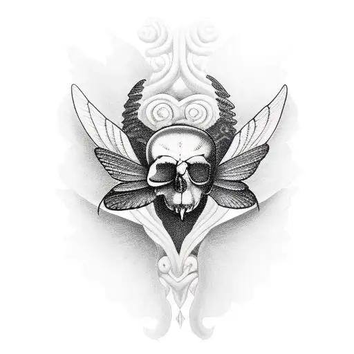 crow skull with a death moth, peonies and calla lilies  tattoo design idea
