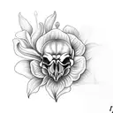 crow skull with a moth, peonies and calla lilies  tattoo design idea