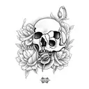 crow skull with a moth, peonies and calla lilies  tattoo design idea