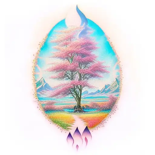 A vibrant sunrise over a serene landscape, symbolizing the beauty of nature and the endless possibilities of learning something new every day tattoo design idea