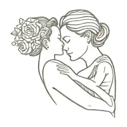 A minimalist tattoo of a mother and child silhouette with Hayden and Gracie's names incorporated into the design, representing the strong bond between mother and children tattoo design idea