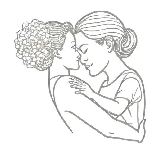 A minimalist tattoo of a mother and child silhouette with Hayden and Gracie's names incorporated into the design, representing the strong bond between mother and children tattoo design idea