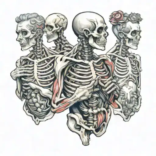 four people with open ribcages and weird organs tattoo design idea