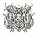 four people with open ribcages and weird organs tattoo design idea