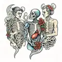 four people with open ribcages and weird organs tattoo design idea