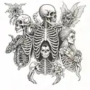 four people with open ribcages and weird organs tattoo design idea