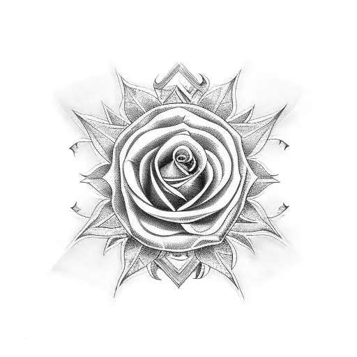 rose and sunflower with freemason symbol tattoo design idea
