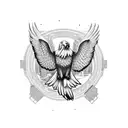 A powerful eagle soaring above a cityscape, symbolizing freedom and ambition tattoo design idea